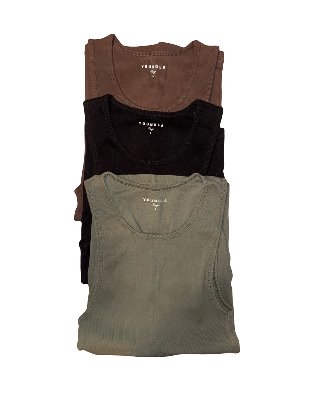 YoungLA Women's Ribbed Tank Trio - Olive, Black, Brown